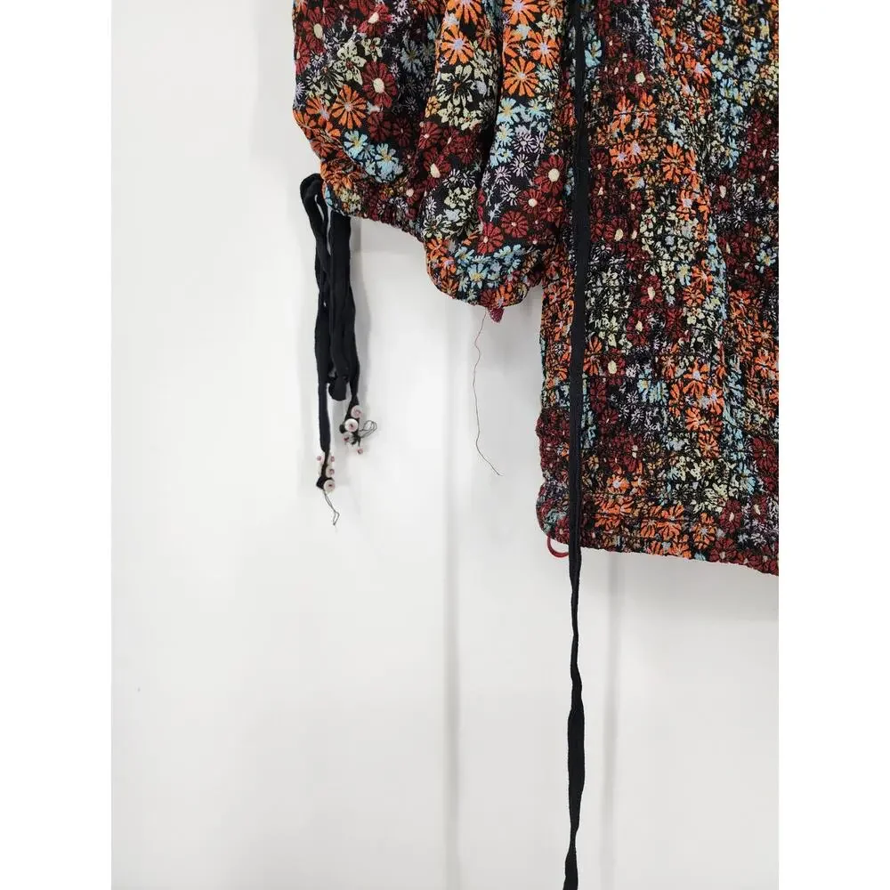 FREE PEOPLE Back On Puff Sleeve Smocked Crop Top Womens Size XS Extra Small